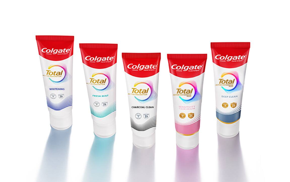 Rangkaian lengkap lima pasta gigi Colgate Total yang tersedia di Indonesia